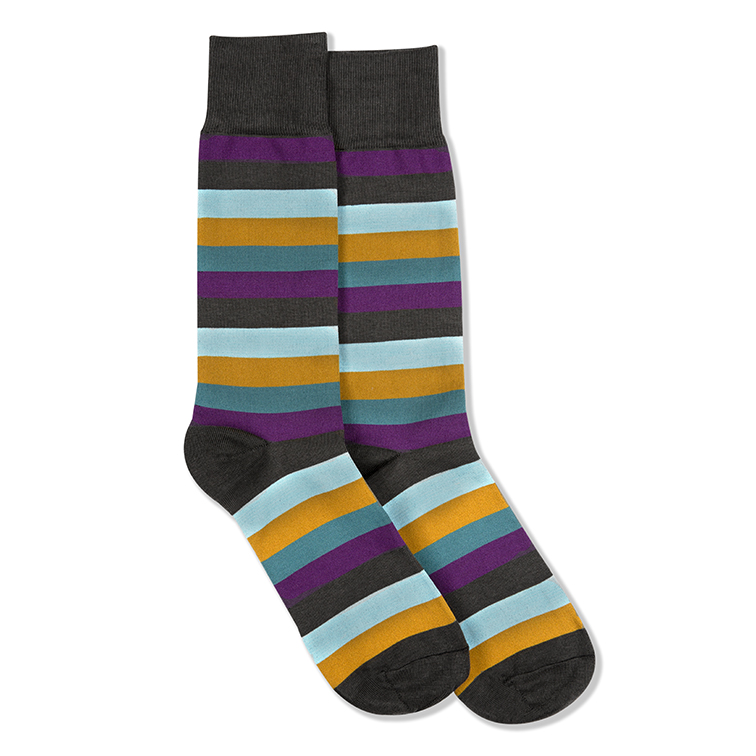 Plum, Teal Blue, Bronze, & Sky Blue Gray Striped Socks